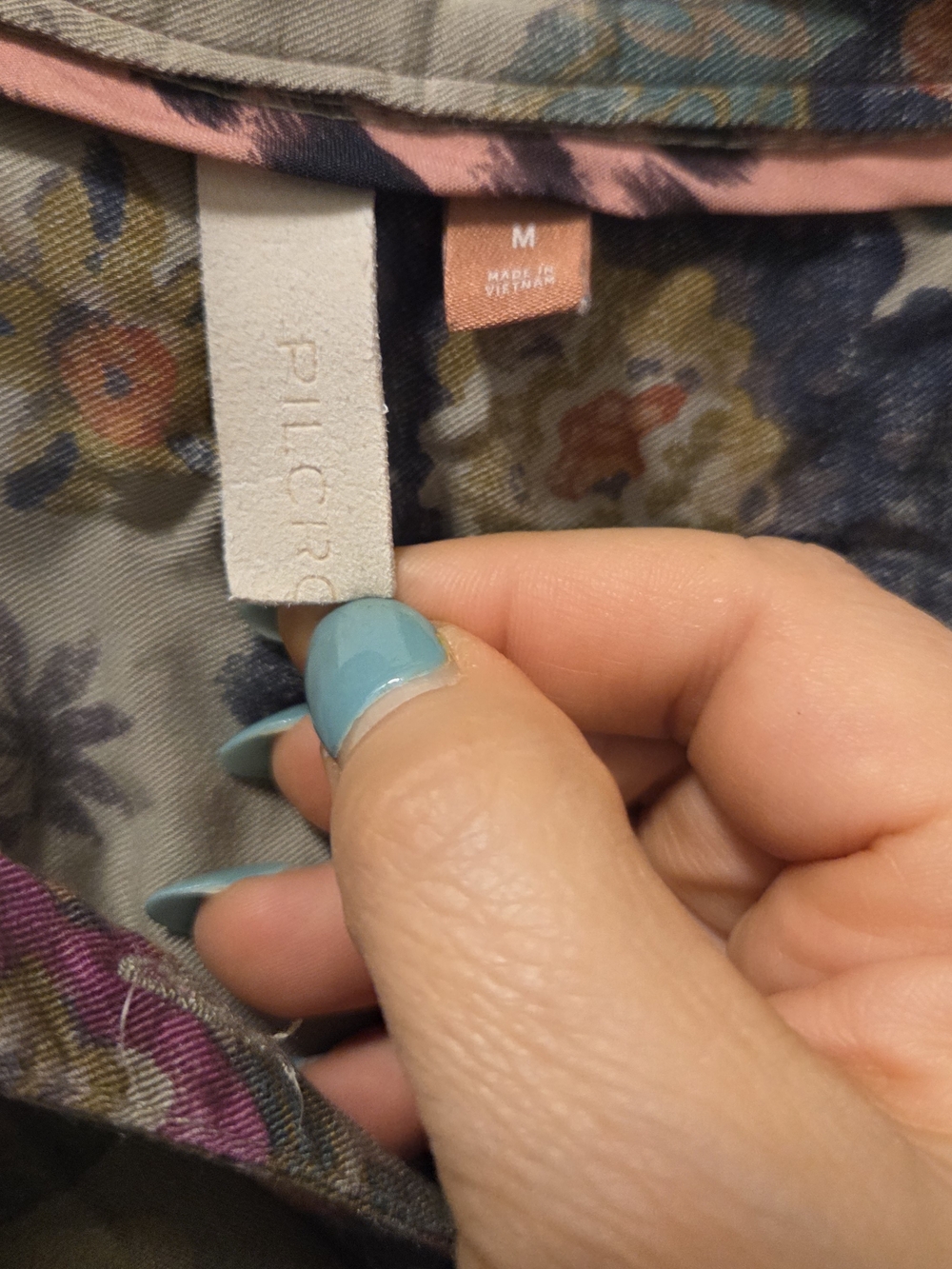 Pilcro Multi-Print Button-Up Shirt in Olive, Pink & Navy - Picture 3 of 3
